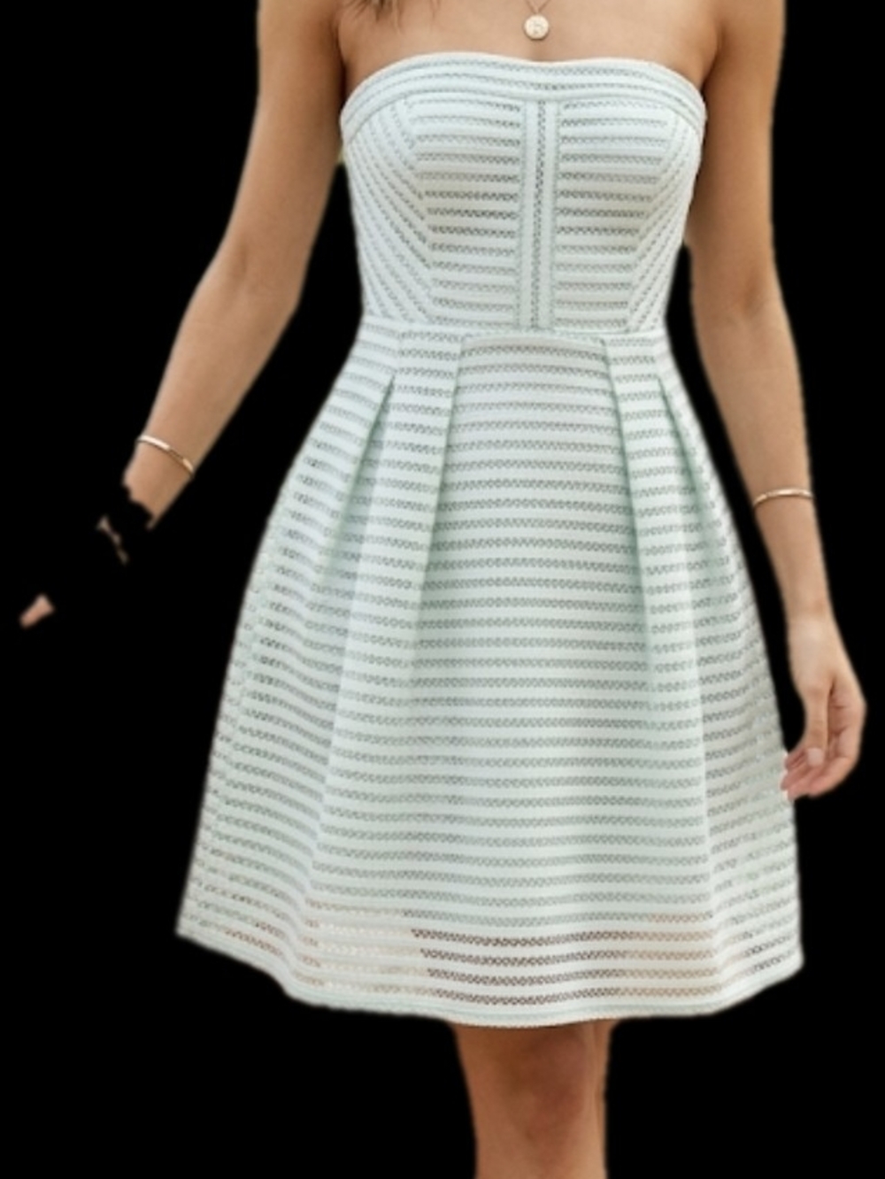New York & Company Strapless Mint Pleated A-Line Dress